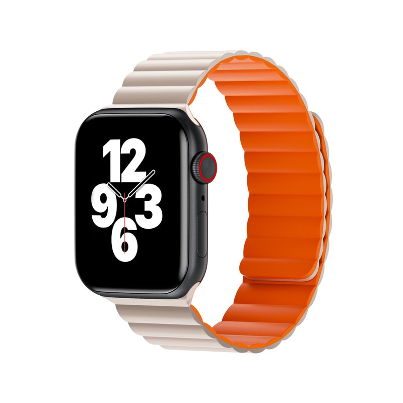 Nimbus9 Magnetic Silicone Watch Band for Apple Watch 45mm in Ivory and Orange, featuring a modern design with a secure magnetic closure.